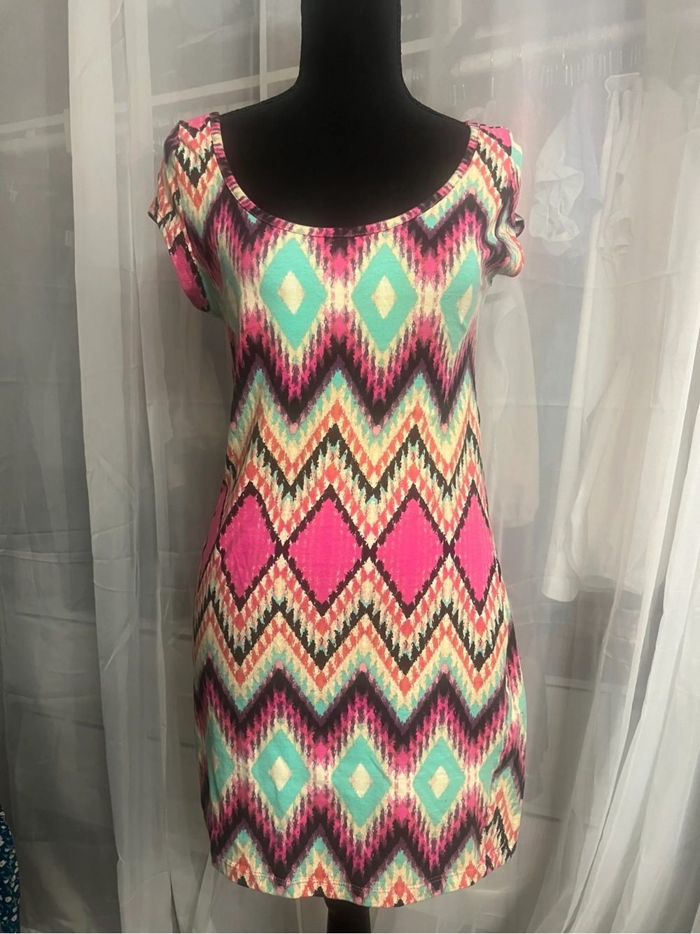 Vintage Y2K Charlotte Russe tribal neon bodycon mini dress size large